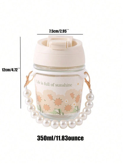 Glass Travel Sipper with Pearl Chain Belt & Sleeve