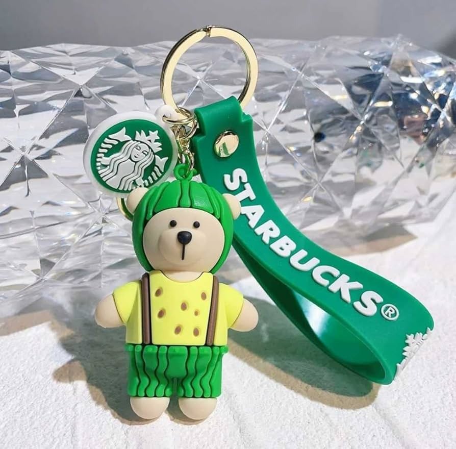New Starbucks Teddy with Yellow Clothes Rubber Keychain