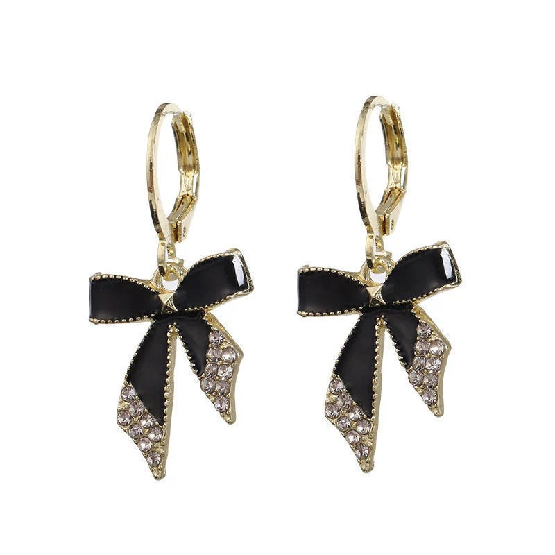 Korean Black Bow Earrings