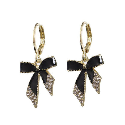Korean Black Bow Earrings