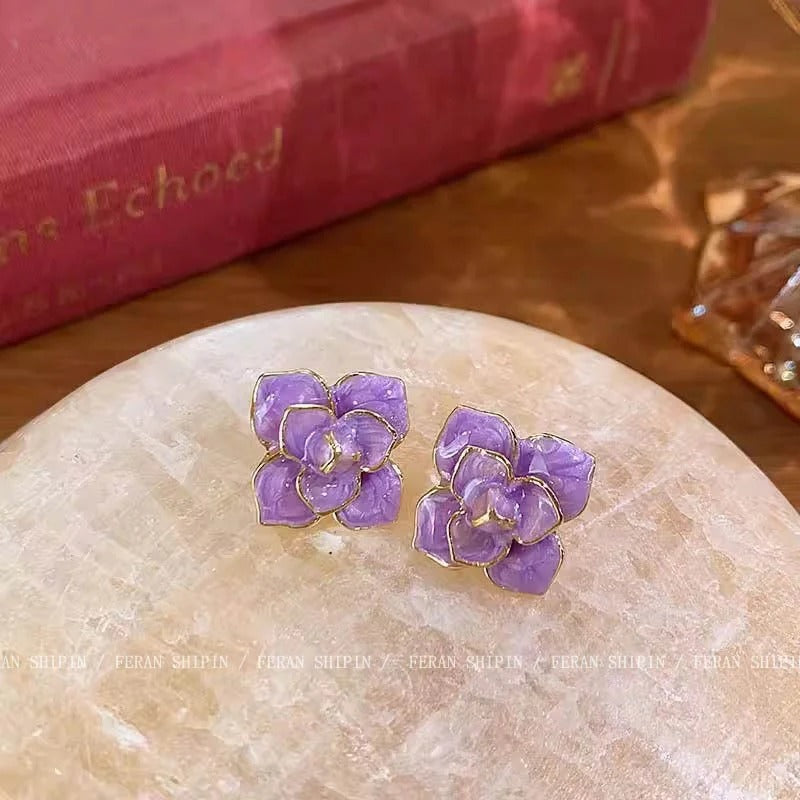 Oil Painting flower earrings