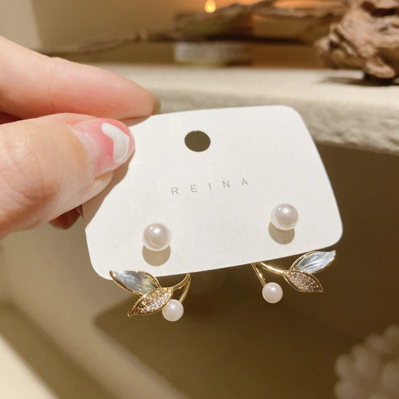 Back Hanging small leaf earrings